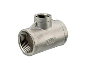 Tee fitting i rustfrit stål 316-150, 3/4"x1/2"x3/4", med BSPP gevind til 20 bar tryk.