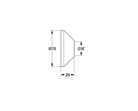 Teknisk tegning af en Grohe roset med dimensioner, der viser en ydre diameter på 70 mm og en G3/4 gevindstørrelse.
