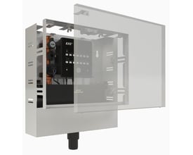Kemper KHS PURE hygiejneskylningsboks med én tilslutning, viser indvendige kobberrør og sort kontrolpanel med knapper.