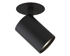 Astro Lighting Ascoli flush indbygningsspot i mat sort med rund loftplade og kipbart, cylindrisk lampehoved.