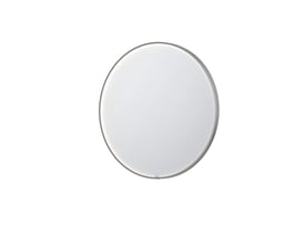 Sanibell INK SP24 rundt spejl med Ø80 cm og børstet rustfri stål aluramme, viser integreret LED-belysning.