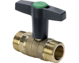 Viega Easytop kuglehane 1" med G-gevind i messing og sort T-håndtag med grøn Viega-markering.