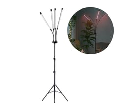 Sort Kobi VITARO 4 ST plantelys på stander med fire fleksible lyselementer og tripodfod.