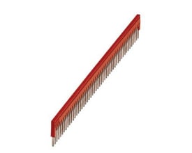 Oversigt over Phoenix Contact FBS 50-3,5 indlægsbro i rød med 50 poler og 3,5 mm deling på hvid baggrund.