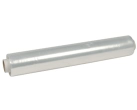 Husholdningsfilm af klar PE-plast på rulle, 440 mm bred og 300 m lang, 9 my tyk.