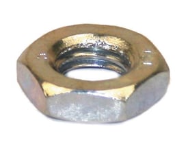 Nærbillede af DIN 439 kontramøtrik, viser detaljer af M14x1,5 gevind og elgalvaniseret overflade.