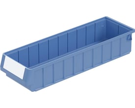 Bito Lagerteknik reolkasse RK i blå plast, 500x156x90 mm, vist fra siden med en tydelig etiketplade foran.