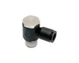 Parker enkelt banjo fitting med 6 mm slange og R1/4 BSPT gevind i sort teknisk polymer med metalgevind.