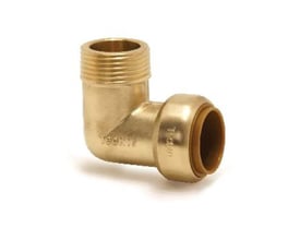 VSH Bøjning Tectite muffe/nippel i messing, 18 mm X 3/4" med synlige gevind og push-fit kobling.