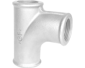 Georg Fischer galvaniseret strømtee til rør, 3/4" x 3/4" x 3/4", med muffe-ender og synligt GF logo.