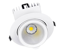 Hvidt Ledvance Spot Vario XR indbygningsspot med rund reflektor, synlig LED-lyskilde og køleribber bagtil.