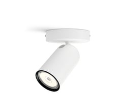 Elegant hvid Philips Lighting myLiving Pongee spotlampe med 1 fatning og justerbar retning, monteret på loft.