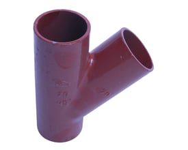Rødt SML grenrør i støbejern med 80mm diameter og 45 graders vinkel, uden muffe.