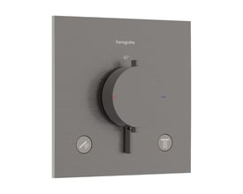 Hansgrohe Ecostat Comfort E termostatarmatur i børstet sort krom med to udtag og et centralt greb til temperaturstyring.