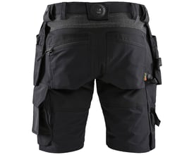 Blåkläder shorts 15201645 i sort/mørk grå, størrelse 54, vist bagfra med fokus på CORDURA®-forstærkede lommer og funktionelle stropper.