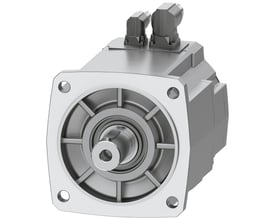 Siemens SIMOTICS S-1FK2 CT servomotor i metal med en aksel og monteringsflange, vist på hvid baggrund.