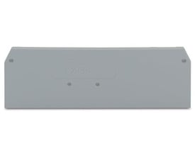 Wago ende- og mellemplade i grå, 2,5 mm tyk, med Wago logo indtrykt på overfladen.