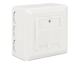 DeLock back box til overflademontering af Keystone vægudtag med 60 mm monteringshuller, hvid plast.