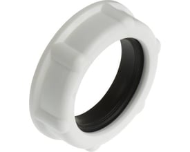Hvid omløber med pakning til 5/4" gevind og 32mm rør, viser det runde design med ribber.