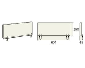 Teknisk tegning af montageplade 60 FZV, viser dimensioner 601mm bredde, 250mm højde og 45mm dybde.