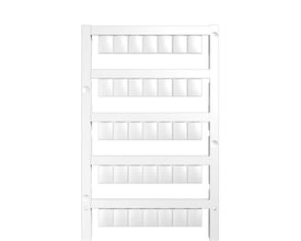 Weidmüller MF10/8 MC klemmemærker i hvidt polamid, leveret på et bånd med 5 rækker af mærker.