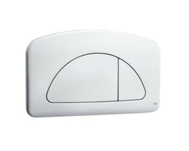 Hvid dual trykplade med to knapper til toilet model 82 og 112 (2003) på hvid baggrund.