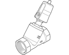 Festo skråsædeventil VZXF-L med poppet ventil og pneumatisk aktivering, viser PN40 og DN50 mærkning.