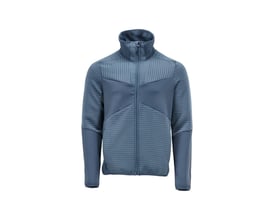 Mascot fleecetrøje 22503-681 i stenblå, vist forfra med lynlås helt åben, detaljer om design.