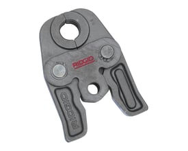 Detaljeret billede af Ridgid M28 standard presskæbe, der viser mærket og en dimension på 25 mm.