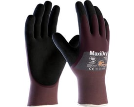 ATG MaxiDry 3/4 Dyp 56-425 arbejdshandsker i sort og bordeaux, str. 6, med synlig logo og certificeringer.