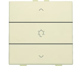 Niko NHC dæmpertryk i creme, med op- og nedpile samt lyspære-symbol. Passer til enkelt lysdæmpning.