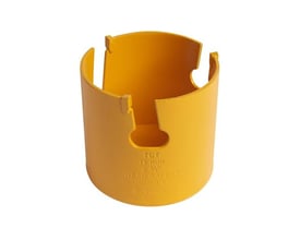 Gul Ironside HM-hulsav på 70 mm til flere materialer, set skråt ovenfra med den åbne cylinder og skærekanter synlige.