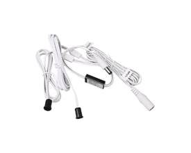 V-TAC dørsensor med 8 mm hulstørrelse og 60W belastning, viser hvide ledninger og to sorte sensorer.