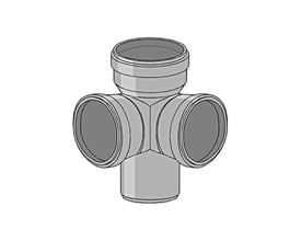 Friaphon gråt hjørne grenrør med tre udgange på Ø110 mm og en vinkel på 87°.