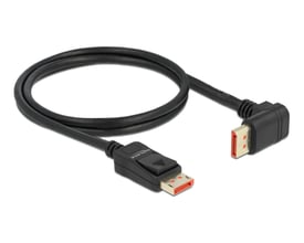 Sort Delock DisplayPort 1.4-kabel på 1 meter med lige hanstik og 90° opadvinklet hanstik, til 8K ved 60 Hz.