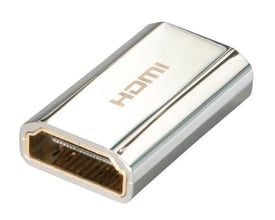 Lindy CROMO HDMI hun til hun adapter med 24K guldbelagte kontakter og poleret metalkabinet.