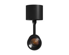 SpectrumLED SPOT M 10 W væglampe med cylindrisk lampehoved og rund spotfront, vist i sort finish.
