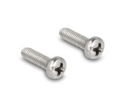 To Delock M3 skruer i rustfrit stål ses på en hvid baggrund, klar til montering.