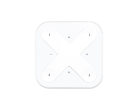 Ansell Lighting OCTO Xpress indendørs afbryder i hvid med fire knapper mærket 1, 2, 3 og 4 samt symboler for op, ned, plus og minus.