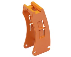 Weidmüller CUBESERIES-holdeklemme til relæ i orange plast med integreret mærkeholder, set skråt forfra.