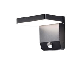 V-TAC 17W LED væglampe med PIR sensor, sort aluminium, kvadratisk design med varm hvidt lys.