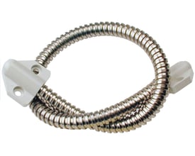 Assa Abloy karmoverførsel på 300 mm med fleksibel, metalfarvet slange og hvide beslag i begge ender.