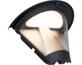 Hide-a-lite Pave vægarmatur i antracit med buet skærm og opal lysflade, vist tændt i skrå vinkel.