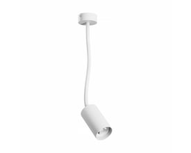 SpectrumLED hvid GU10 væg- og loftspot med buet arm og cylindrisk spotlampe, vist skråt forfra.