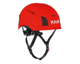 Rød Kask Zenith X Max Air sikkerhedshjelm til hovedstørrelser 60–66 cm med sort hagerem, set skråt forfra.