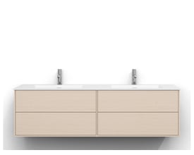 Svedbergs Epos plant underskab i hvid ask, 159x45 cm, med fire skuffefronter og hvid bordplade med to vaske.
