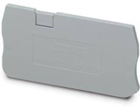 Grå endeplade fra Phoenix Contact, model D-ST 2,5-TWIN, med dimensioner 60,5 x 2,2 x 29 mm.