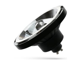 SpectrumLED GU10 LED-spot på 12 W i sort med sølvfarvet reflektor, AR111-form og to synlige fatningsstifter.