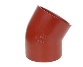 Preis & Co SML bøjning i støbejern, 100mm diameter og 30 graders vinkel, rødbrun overflade med indgraveret tekst.