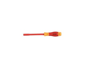 Ironside VDE-topskruetrækker med 5,5 mm spids og rødt skaft samt rødt og gult greb, set fra siden.